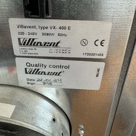 Villavent Balansert ventilasjon med 8 filtre