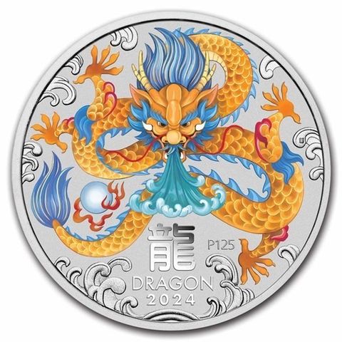 2024 Australia 1 oz Sølv Lunar S3 Year of the Dragon Farget