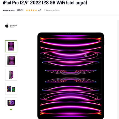 iPad Pro 12,9" 2022 128 GB WiFi (stellargrå)