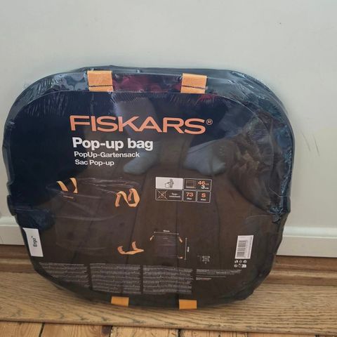 Ubrukt fiskars pop up bag, 73l, selges