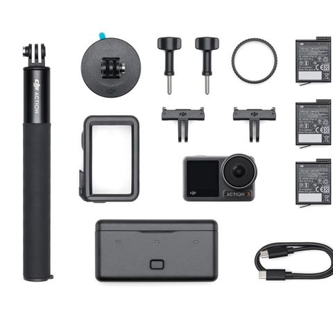 DJI OSMO ACTION 3 ADVENTURE COMBO med mye ekstrautstyr. Nytt 17.6.2024