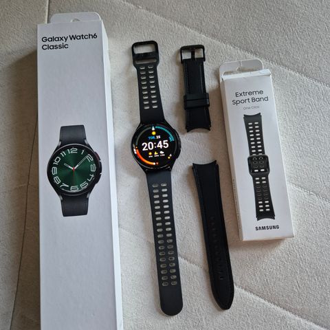 Samsung Galaxy Watch6 Classic 47mm LTE (sort) med SGW ekstrem sport reim