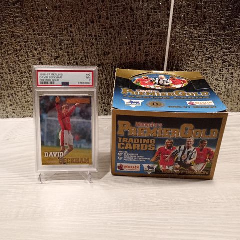 FotballKort Merlins Premier Gold 96/97 komplett Basekort Ink Beckham PSA 7