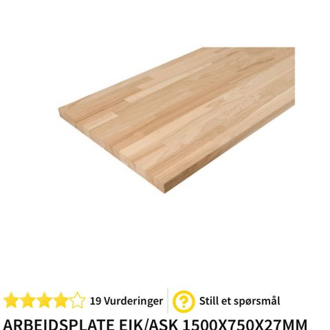 Benkeplate i heltre eik 150 cm lengde