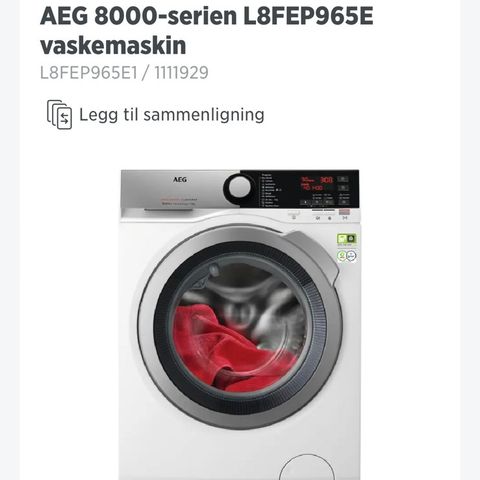 LG vaskemaskin 9 kg med steam