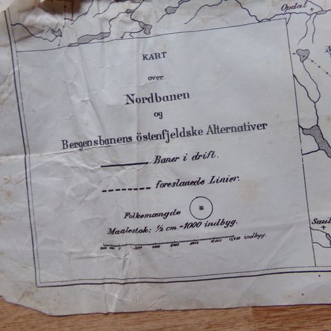 "Kart over Nordbanen og Bergensbanens østenfjeldske Alternativer" (fra 1885)