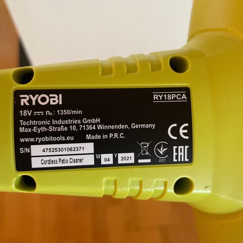 Ny - ubrukt batteridrevet Ryobi "fliserenser"  selges