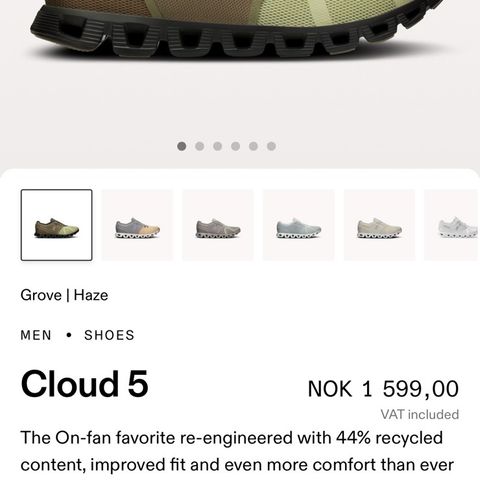 On Cloud 5 eu 42 uk 8 us 8,5 grove/haze