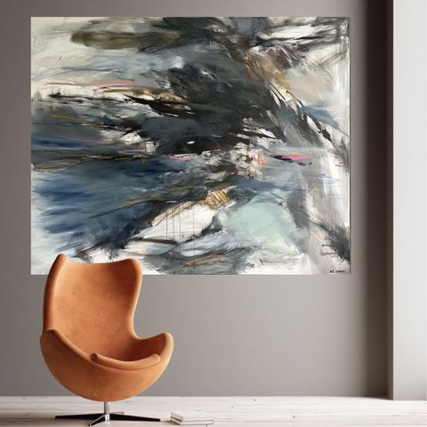 Abstrakt stort maleri - Maleriet «Følg strømmen»  120x150 cm med 4 cm dyb ramme