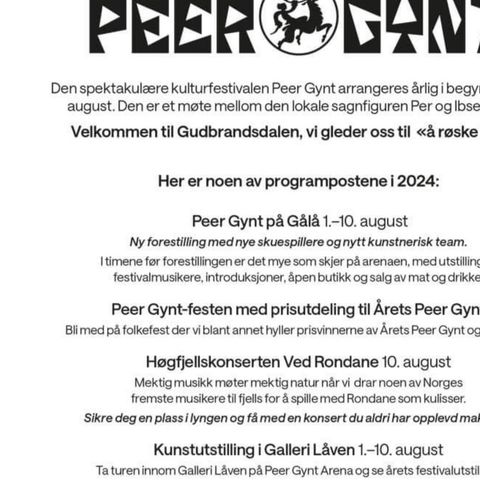 2 billetter Peer Gynt Gålå lørdag 3. august