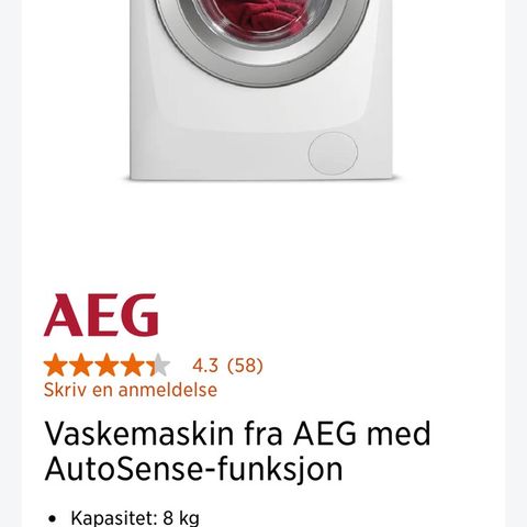 Lite og pent brukt vaskemaskin fra AEG