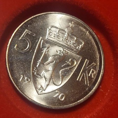 5 kr 1970. Godt år. Lavere opplag. Rett fra original rull.