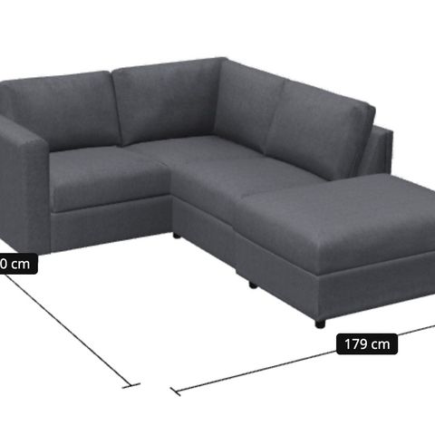 IKEA Vimle B179xD310 modulsofa - mørk grå - m/ oppbevaring