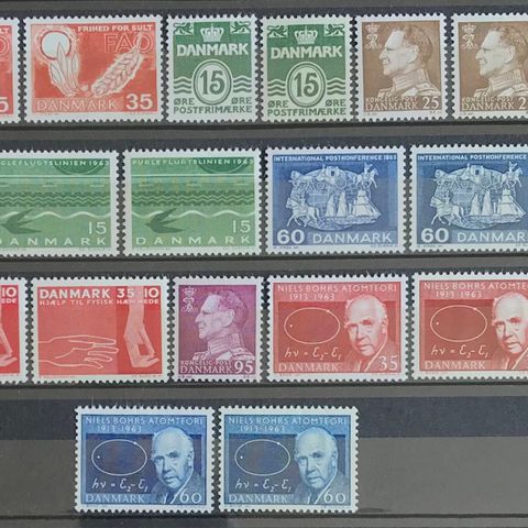 Danmark frimerker postfrisk, Afa 412 -421 **, 1963 komplett inkl fosfor