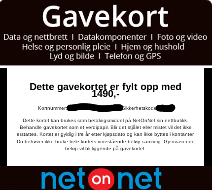 Gavekort fra NetOnNet