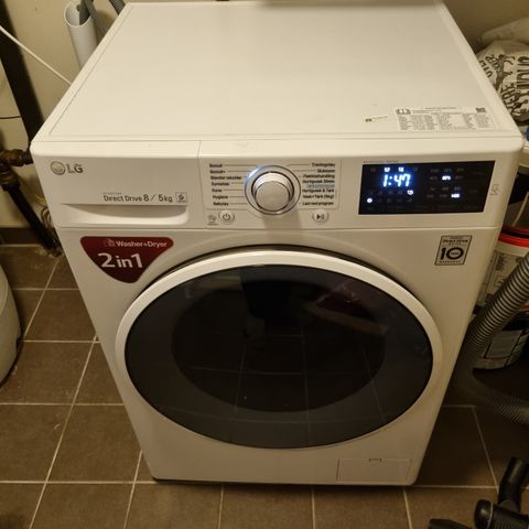 LG vaskemaskin vask og tørk 8 kg - Reservert 28/7