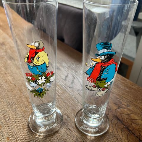 2 stk Flåklypa  Aukrust glass