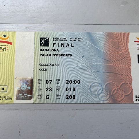Ubrukt billett fra OL i Barcelona 1992 - Kvinnenes basketballfinale