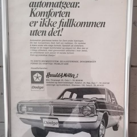 A4 Ramme Med reklame for Dodge selges for kr 40