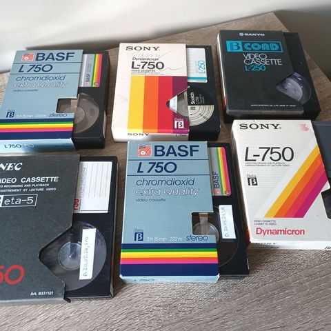 Betamax, 6 stk. brukte kassetter m/innhold