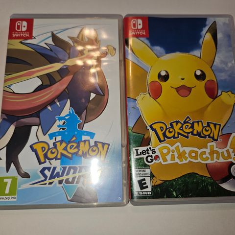 Cover til Pokemon Sword og Let's go Pikachu. Nintendo Switch