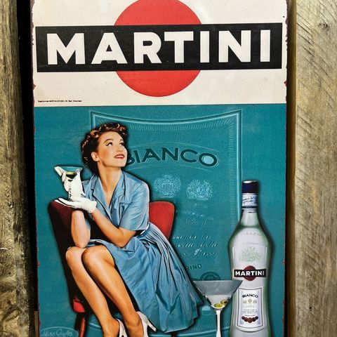 Martini Bianco. Skilt I Tynnmetall 20X30 cm. Dekor, Bar, Man Cave, Garasje