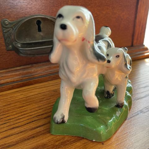 Vintage Porselensfigurer med Katt, Hund, Fugl