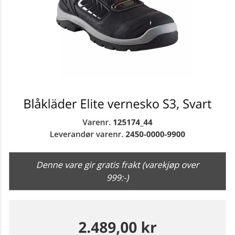 Vernesko Blåkläder 44 størrelse