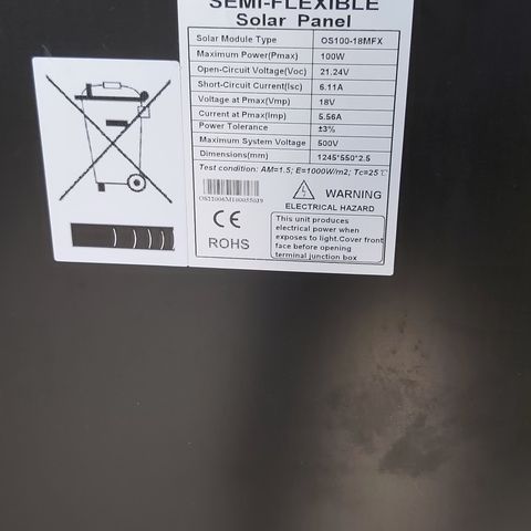 Fleksibelt Solcellepanel 100W  (nesten nytt)