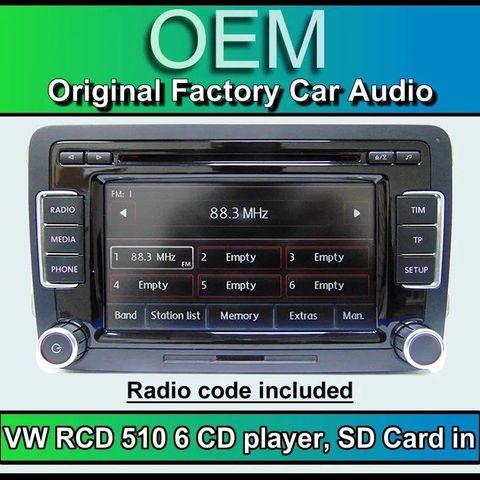 VW Golf 6, Caddy Passat B6, Touran. RCD 510 radio 6 CD changer, SD card