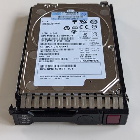 HP Gen 8/9 1,2TB SAS SFF 12Gb/s 10K RPM harddisk selges