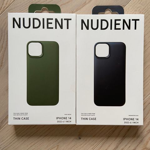 2 Nudient tynne og stilige iPhone 14 covers (grønn/blå)