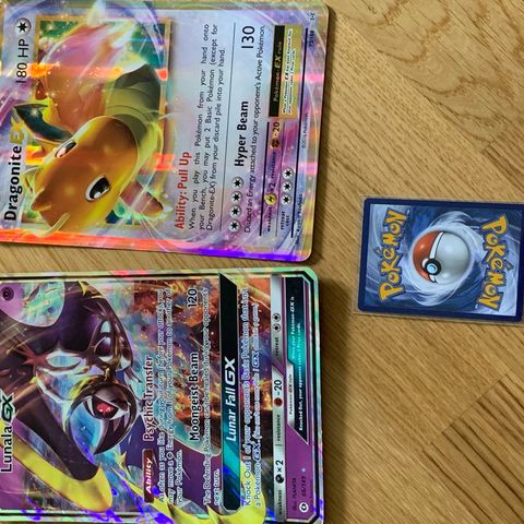 Pokemon 2 stk Oversize/Jumbo-kort: Lunala GX og Dragonite EX