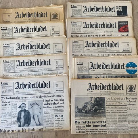 10 stk Arbeiderbladet fra januar 1940-alle nyheter første krigsvinter