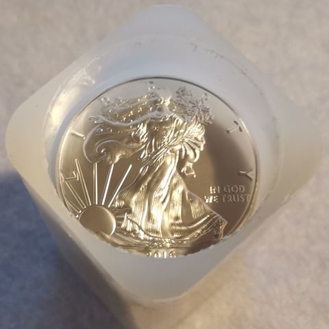 1 tube 2016, American Silver Eagle, Walking Liberty 1 oz, 999 sølv.