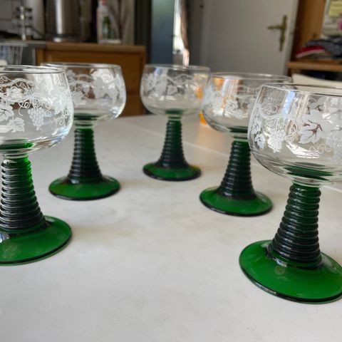 SOLGT/ 5 x Franske Vintage Rømer Glass