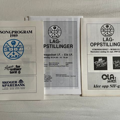 Program  Strømsgodset - Bødø/Glimt og Eik Tønsberg 1989