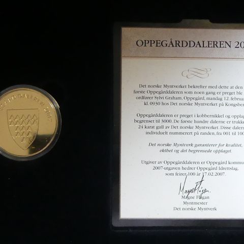 Oppegårddaleren 2007 nr. 031/100 trukket med 24 k gull