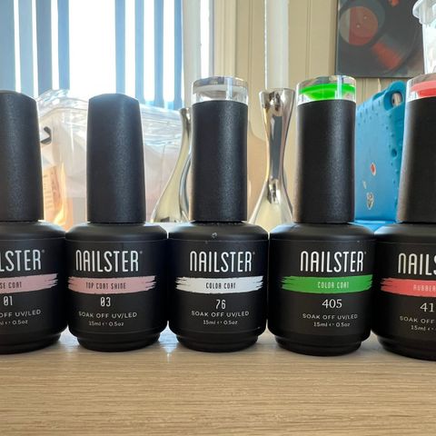 Nailster gel polish, rubber base + base og topcoat