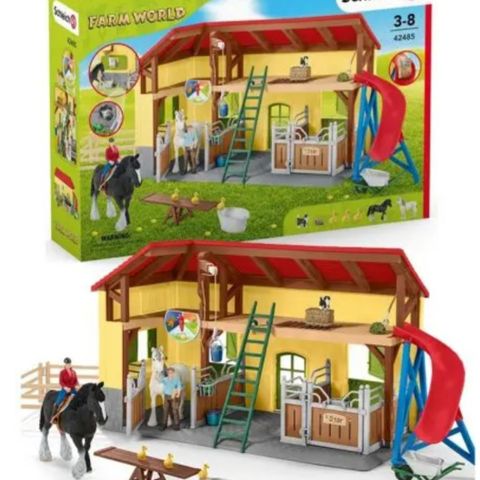 Schleich Farm World hestestall  - med høyloft, figurer, hester og dyr