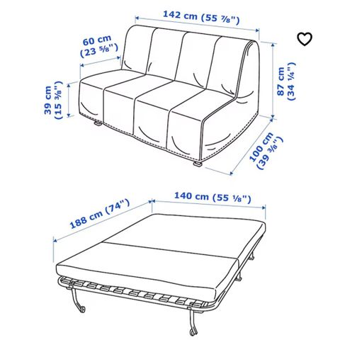 2 seters IKEA sovesofa, med madrass, Lycksele Lövås