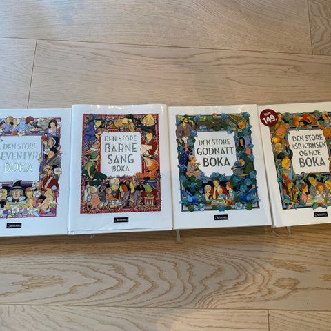 4 bøker Den store eventyr boka, barnesang boka, godnattboka og Asbjørnsen og Mo