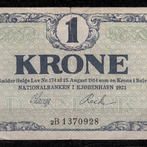 Danmark - 1 Krone 1921 - Litra 2B!