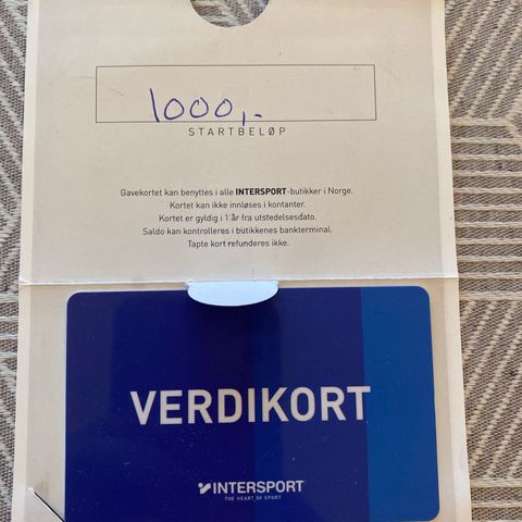 Gavekort på Intersport på 1000 kr