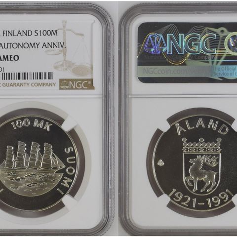 Finland - 100 Marka 1991. NGC PF 69 Cameo!