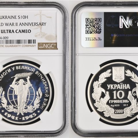 Ukraina - 10 Hryven 55 års jubileum WW2. NGC PF 68 Ultra Cameo