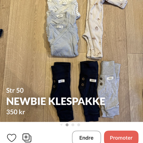 Klespakke Newbie, body, bukse, pysj str 50.