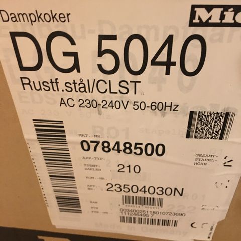 MIELE DAMPKOKER FOR INNBYGGING - DG 5040. Kjøper må hente dampkoker hos selger.