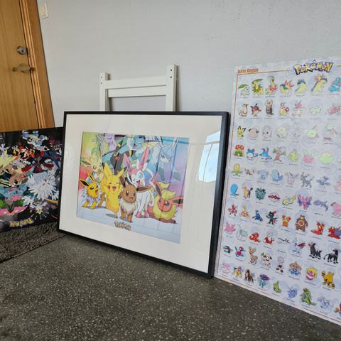 Pokemon plakater i ramme og platemontert