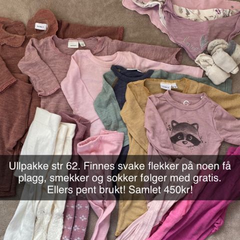 Stor ullpakke str 62 jente ullsett ulltøy ullklær